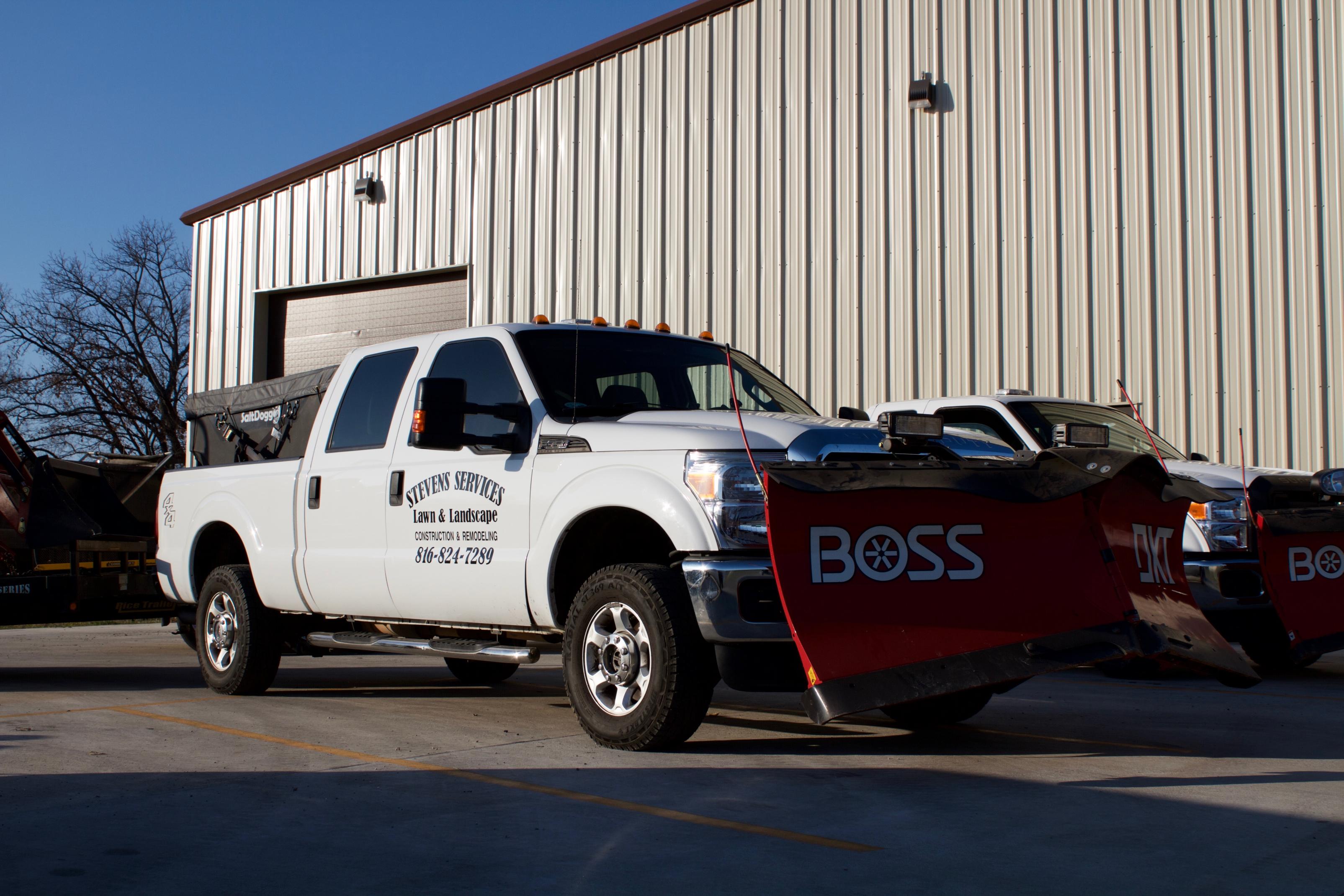 Stevens Services B0SS blade in front of its Kansas City, MO offices.